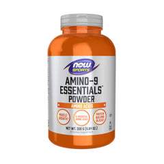 NOW Foods amino-9 essentials powder bottle, convenient source of essential amino acids for athletes