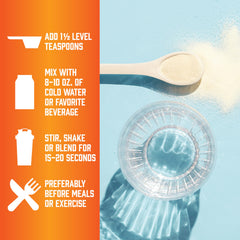NOW Sports BCAA powder scoop ready to mix into shakes for flavor-friendly nutrition