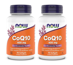 NOW Foods CoQ10 400 mg softgels bottle for daily energy support and heart health.