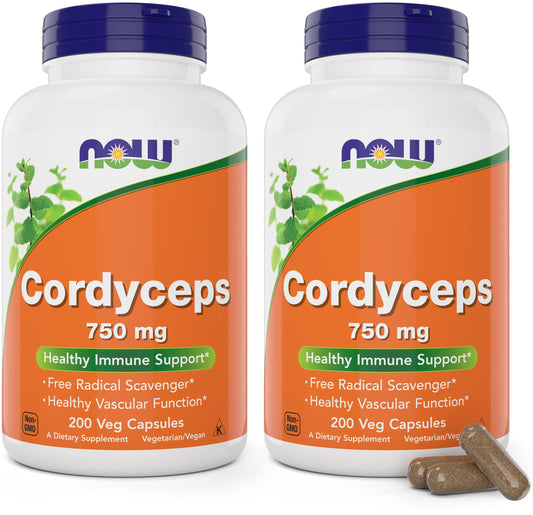 NOW Foods Cordyceps bottle front shows 750 mg per capsule