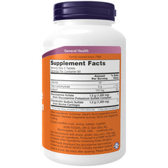 NOW Foods glucosamine chondroitin extra-strength bottle with supplement facts visible.