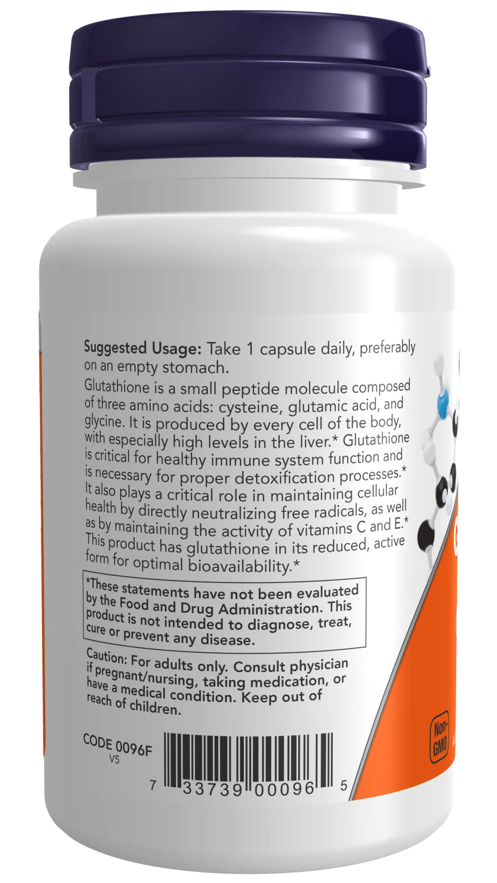 NOW Foods Glutathione 250mg label close-up highlighting gluten-free formula