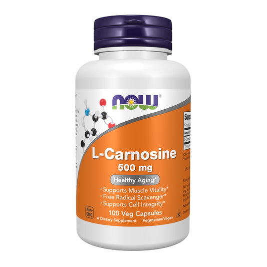 NOW Foods L-Carnosine capsules in bottle support healthy aging.
