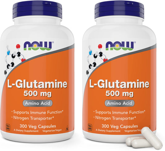 NOW Foods L-Glutamine 500 mg bottle close-up for on-the-go daily amino acid support