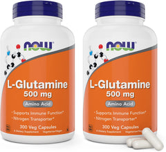 NOW Foods L-Glutamine 500 mg bottle close-up for on-the-go daily amino acid support