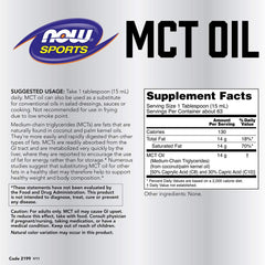 NOW Foods MCT 100% Oil pump nozzle demonstrates easy portion control for beverages.
