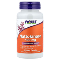 NOW Foods nattokinase 100 mg bottle showing a convenient daily capsule routine.