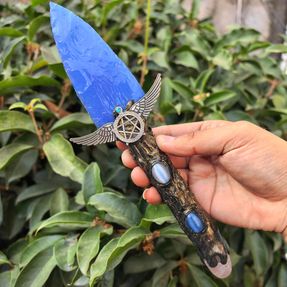 NsmjodStone arrow knife in blue opal obsidian for decorative display and focus practice