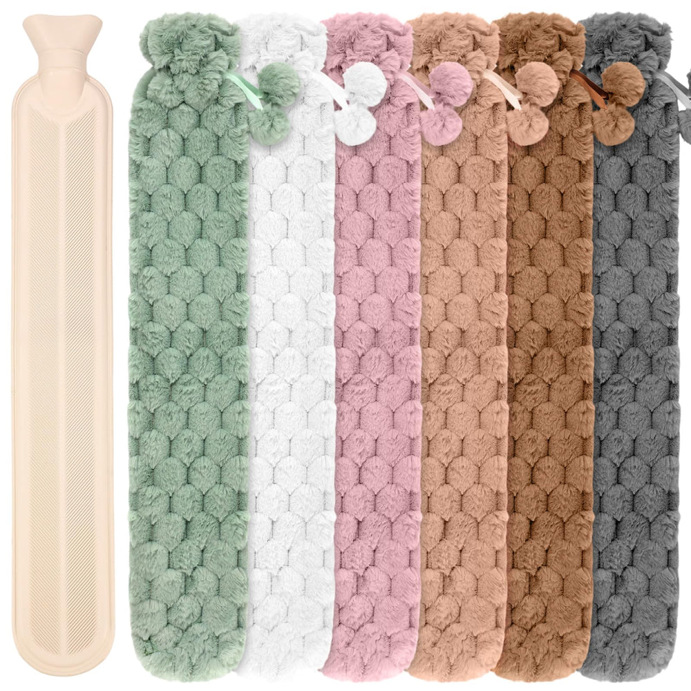 Nuanchu long hot water bottle with cover, six-pack, for extended warmth.