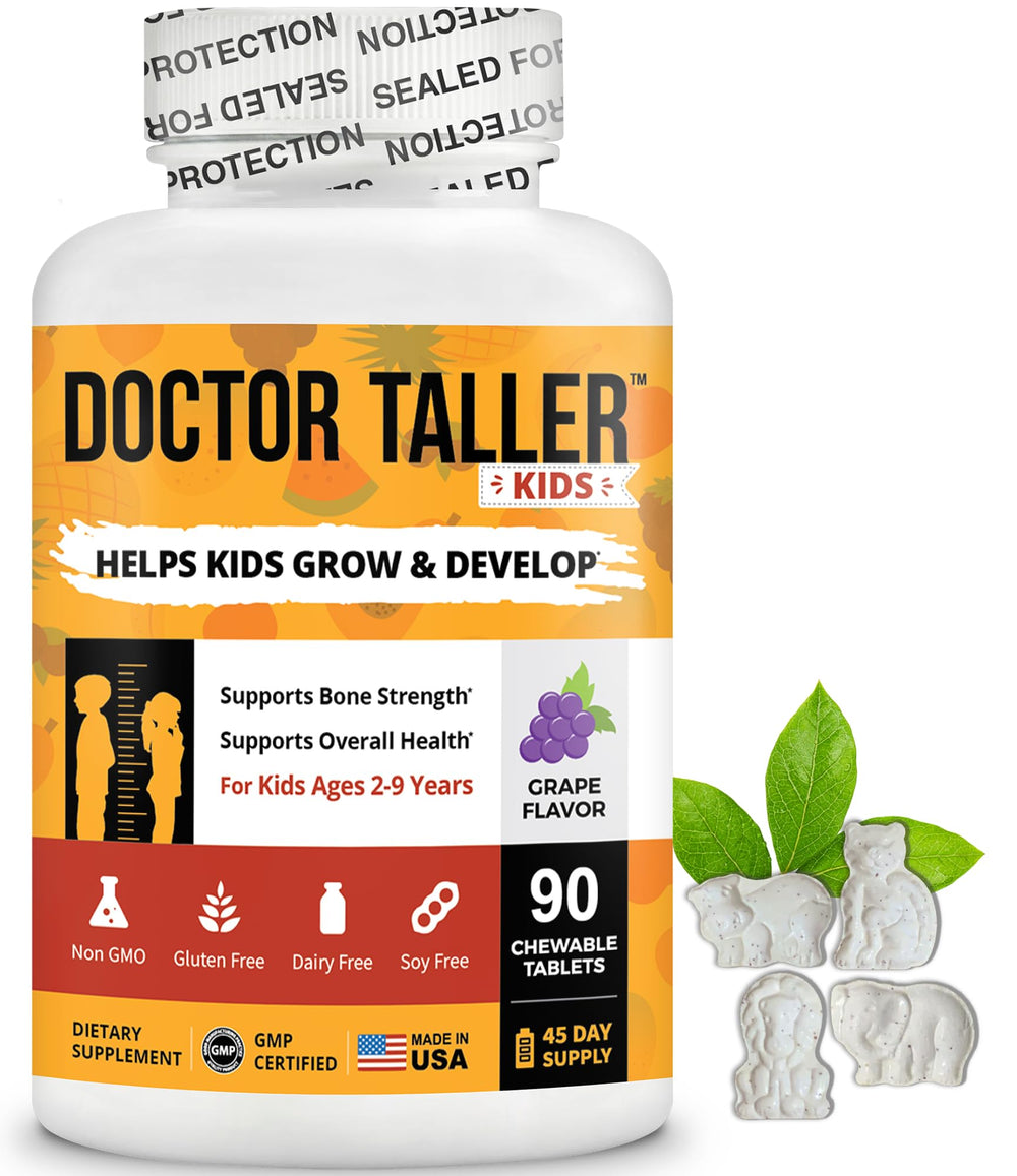 NuBest Doctor Taller Kids bottle front highlighting grape flavored multivitamins for growth