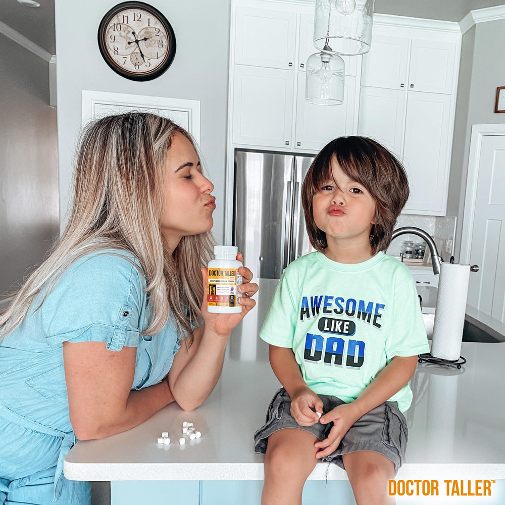 NuBest Doctor Taller Kids child holding bottle conveys easy daily routine.