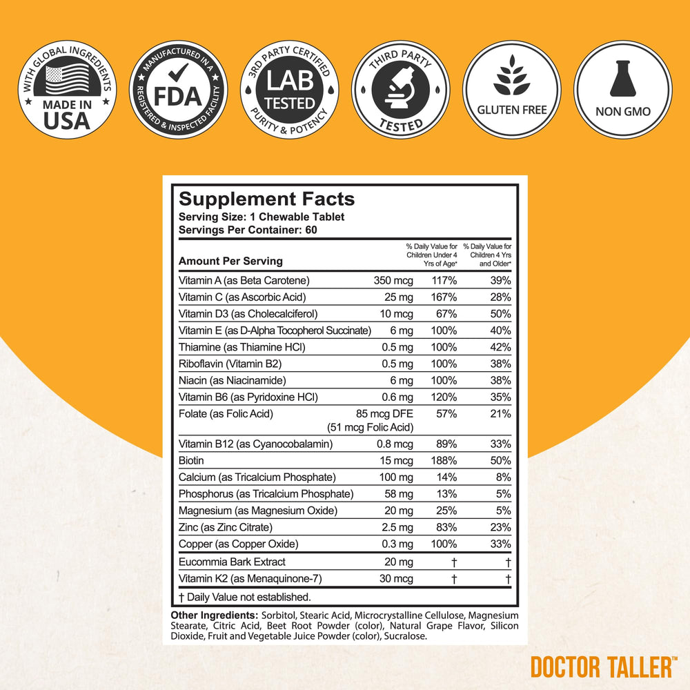 NuBest Doctor Taller Kids dosing spoon shown with chewables for convenient use.