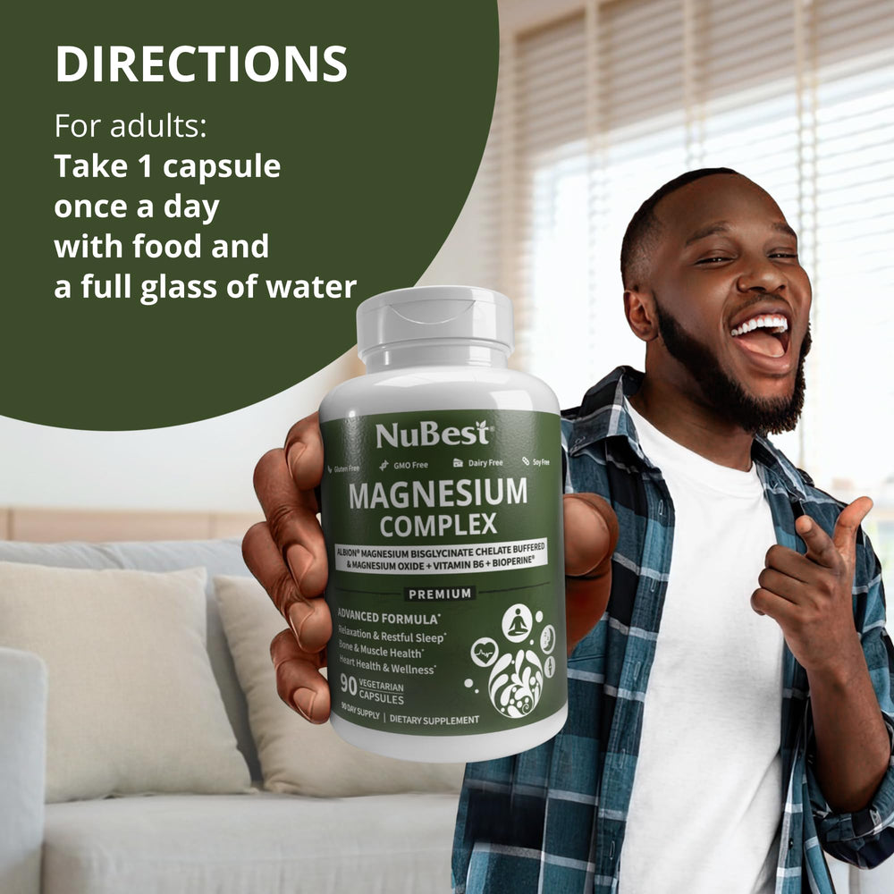 NuBest Magnesium Glycinate capsules close-up emphasizes easy-to-swallow capsules for daily use.