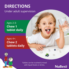 NuBest Tall Kids packaging front highlights berry flavor and 90 chewables.