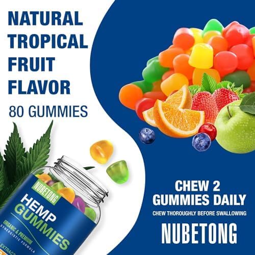 Close-up of Nubetong gummies highlighting tropical taste and potency