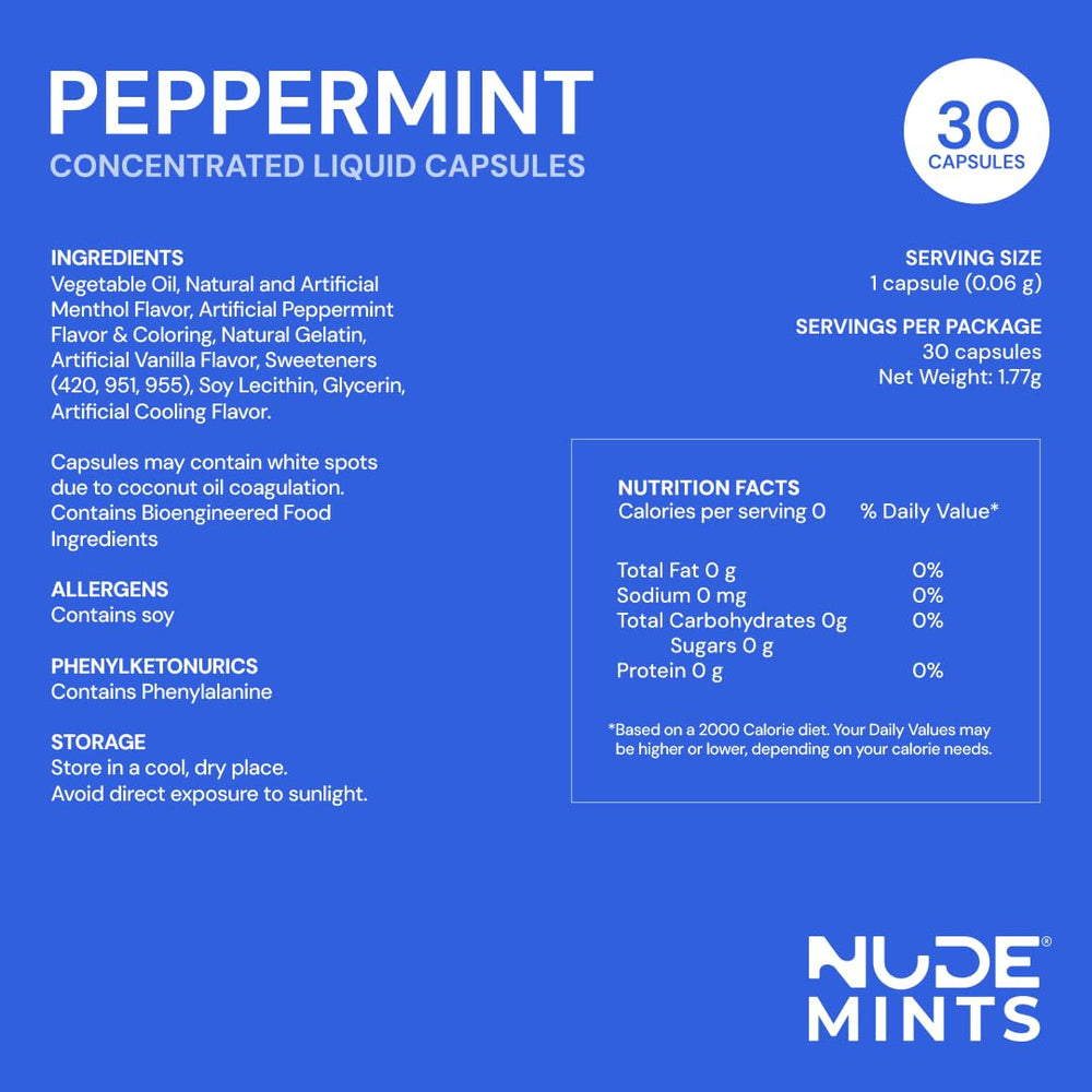 NUDE MINTS sugar-free zero-calorie badge signals a guilt-free refreshment option.