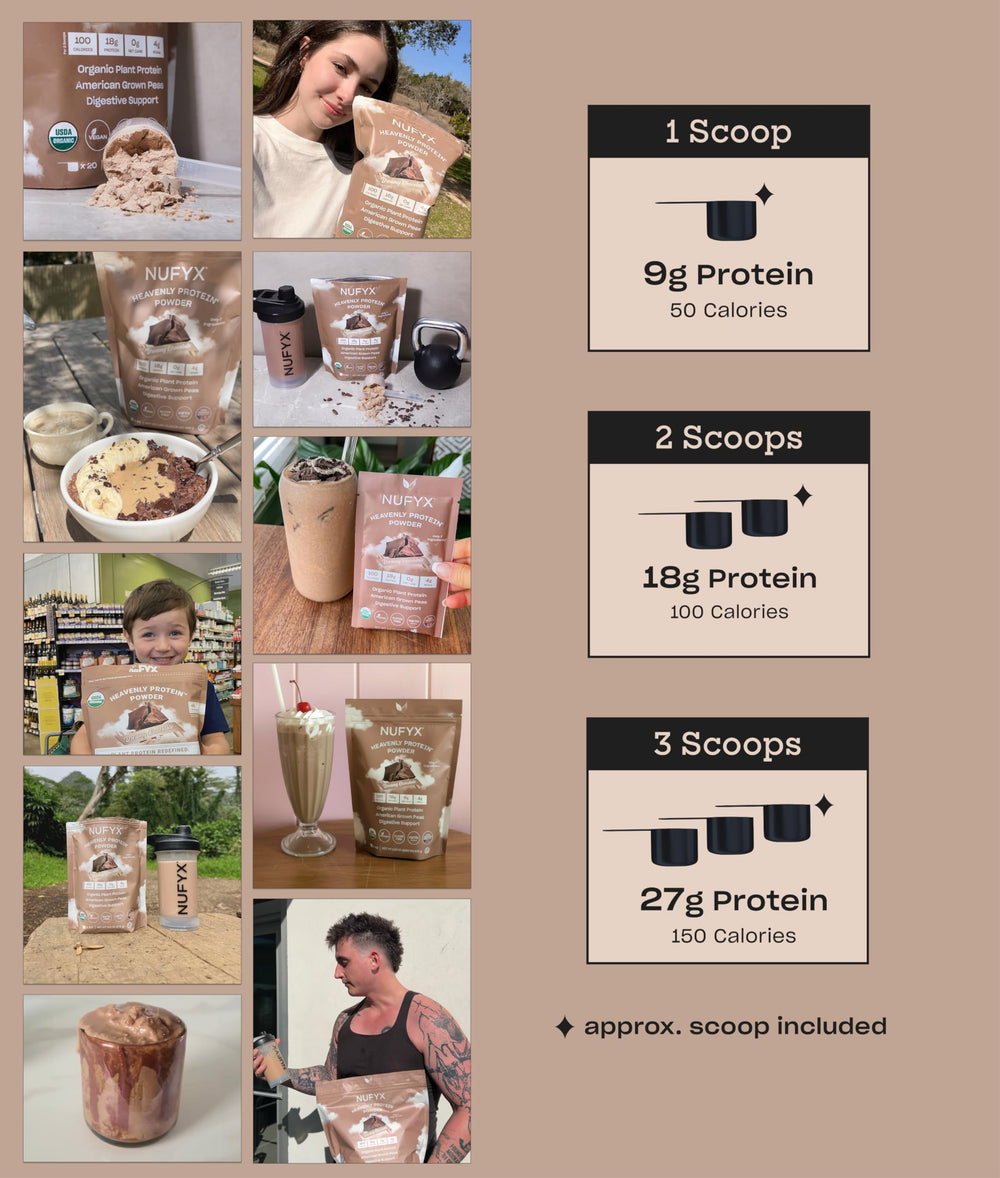 NUFYX Heavenly Protein packaging on shelf communicates organic gluten-free keto-friendly credentials