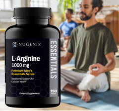 Nugenix Essentials L-Arginine US-made packaging indicates quality ingredients.