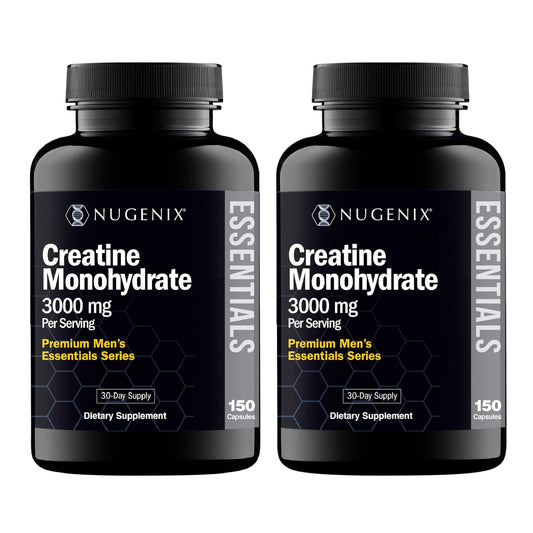 Nugenix Essentials Creatine Monohydrate pills bottle ready for workouts and daily training.