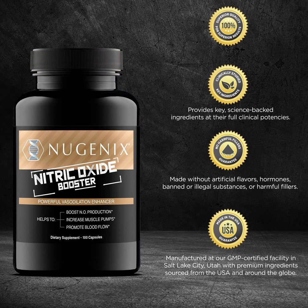 Nugenix Nitric Oxide Booster packaging on display conveys premium quality.