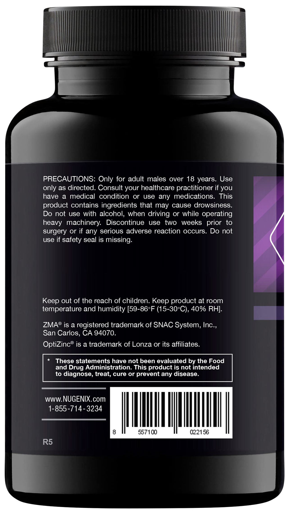 Nugenix PM ZMA ingredients label highlights zinc and magnesium for wellness