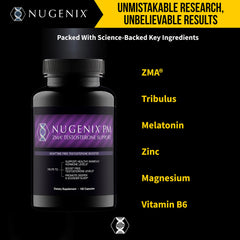Nugenix PM ZMA tablet closeup shows targeted nighttime nutrition