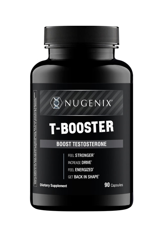 Nugenix T Booster bottle front view highlighting testosterone support