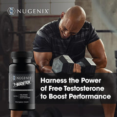 Nugenix T Booster capsules close-up ready for daily use and consistency.