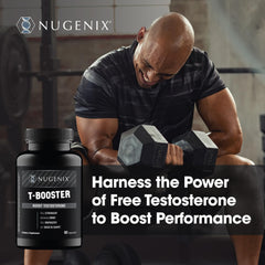 Nugenix T Booster with gym gear suggesting enhanced workouts