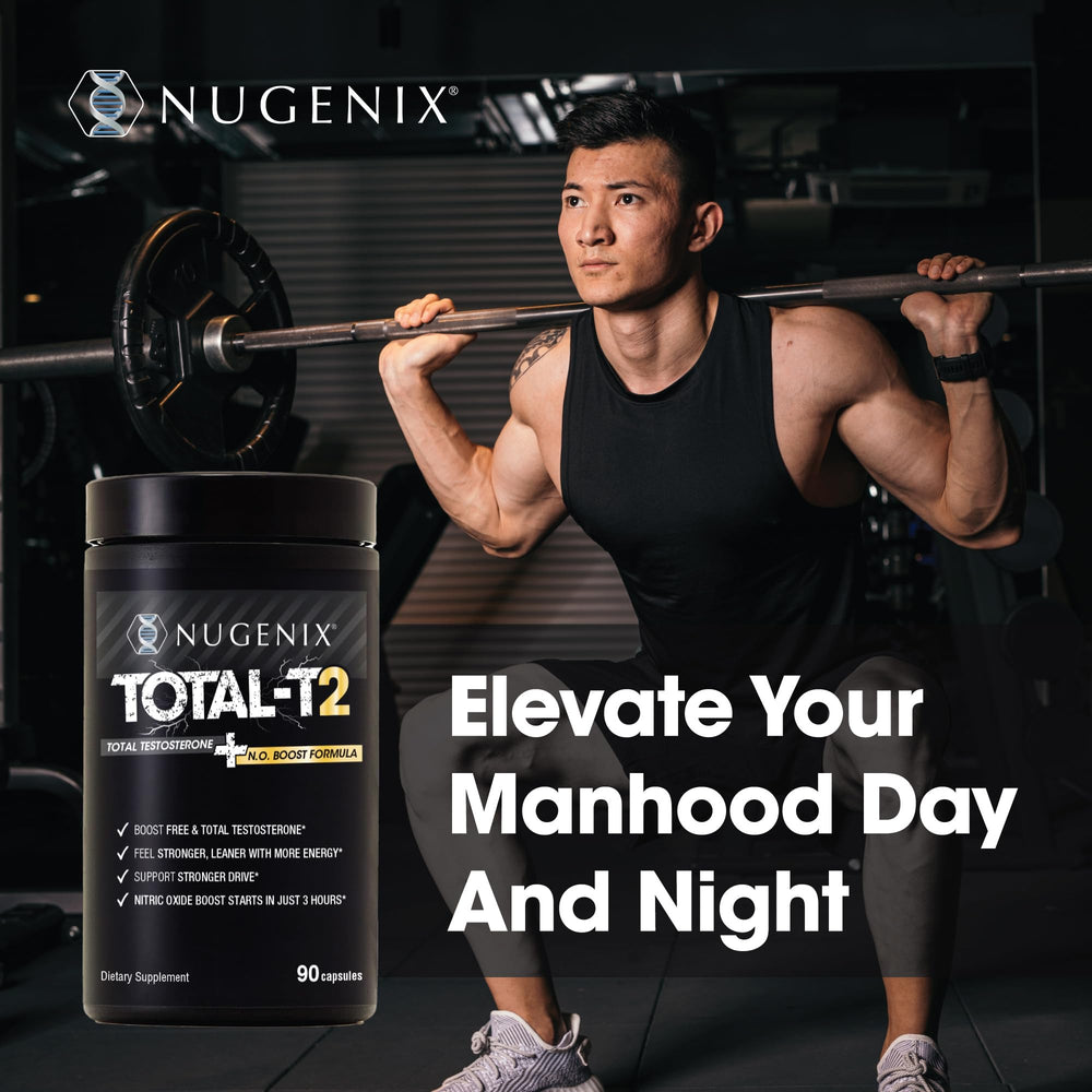 Nugenix Total-T2 serving scoop beside bottle ready for use