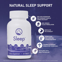 Nugevity Sleeping Aid label closeup featuring melatonin and magnesium for recovery.