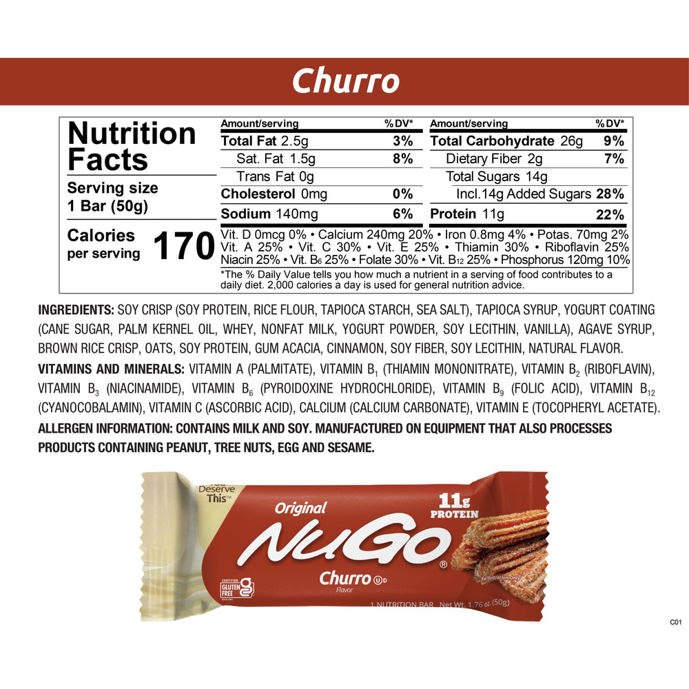 NuGo gluten-free protein bar with 11-15g protein per bar