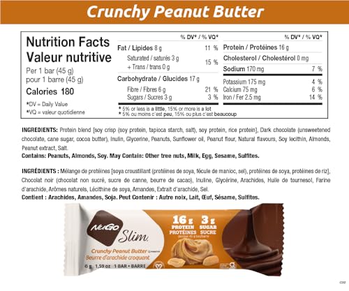 NuGo Crunchy Peanut Butter Bar closeup texture highlighting crunchy peanut bits