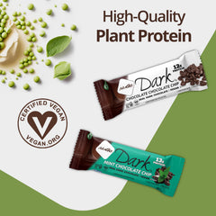 NuGo Dark Chocolate Almond Sea Salt bar close-up, creamy chocolate layer