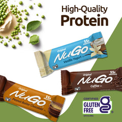 NuGo Vanilla Yogurt bar close-up, smooth coating and flavor.
