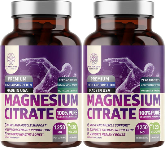 Number One Nutrition magnesium citrate 1250mg bottle ready for daily mineral support