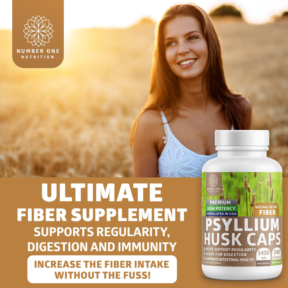 Psyllium capsules pouring from the bottle for an easy daily routine