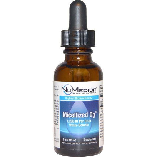 NuMedica micellized D3 1200 IU bottle for easy daily dosing.