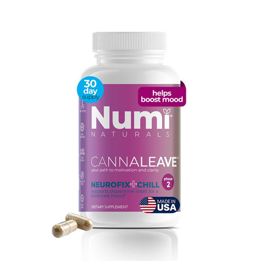 Numi Naturals Neurofix+Chill bottle front, clean design for daily focus.