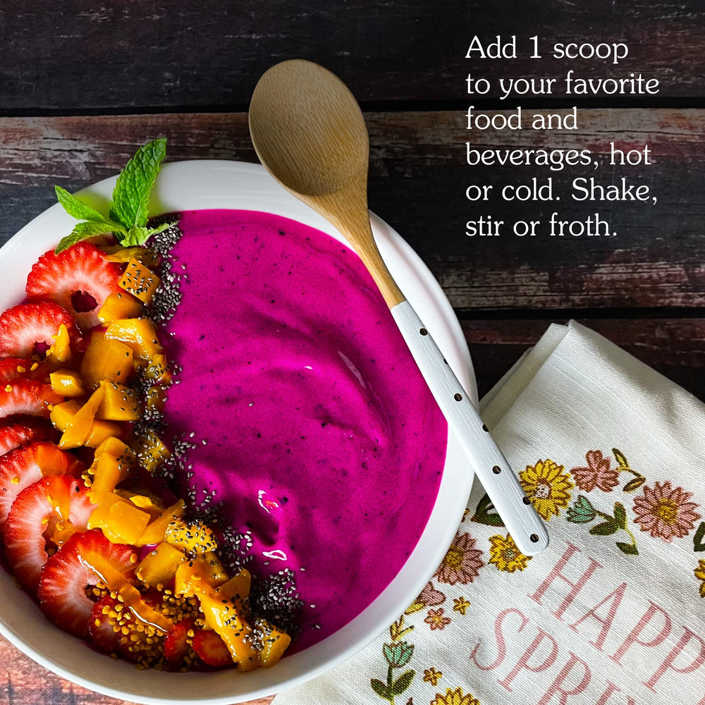 Nunaturals Collagen Peptides powder stirred into a smoothie for a protein boost