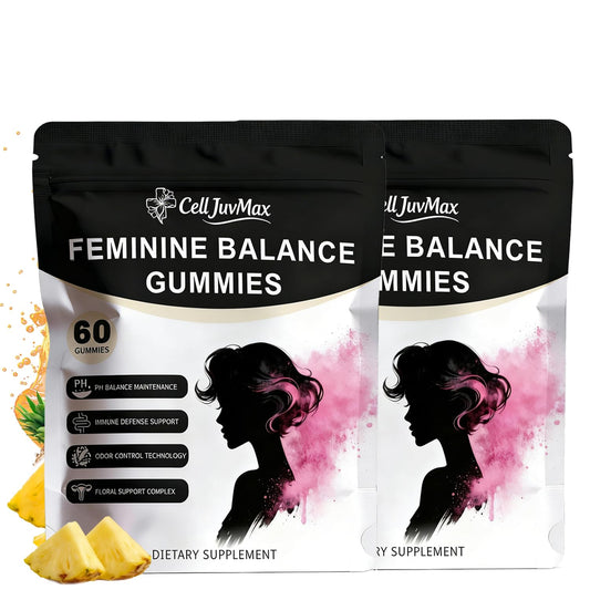 Nuora Balance Pineapple Gummies bottle on shelf, daily feminine wellness support.