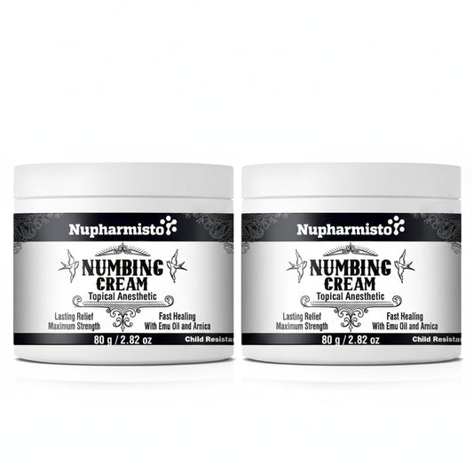 Nupharmisto 2-pack numbing cream front label shows branding and strength