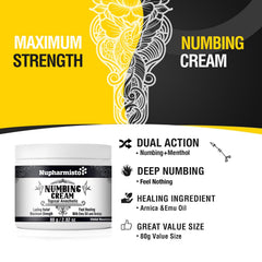 Nupharmisto numbing cream tube close-up highlights easy-to-apply formula