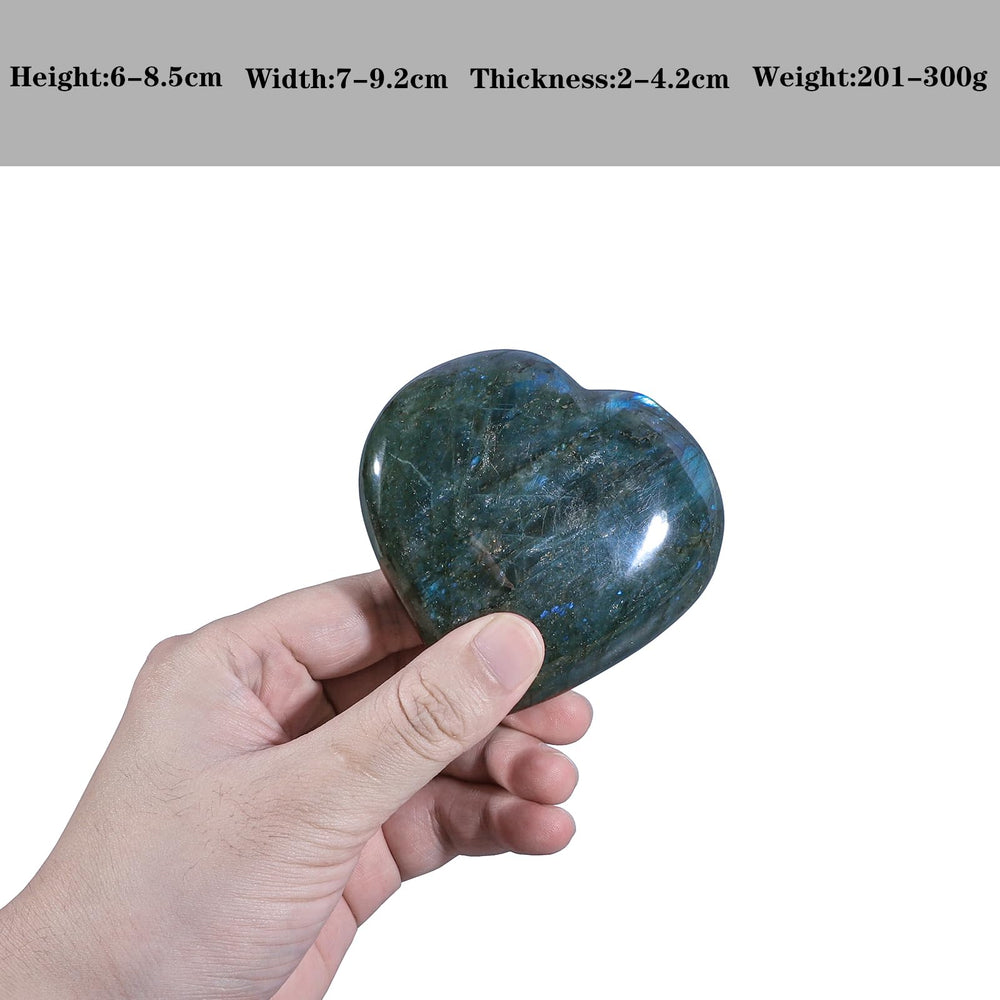 Nupuyai Labradorite heart in hand ready for meditation practice.