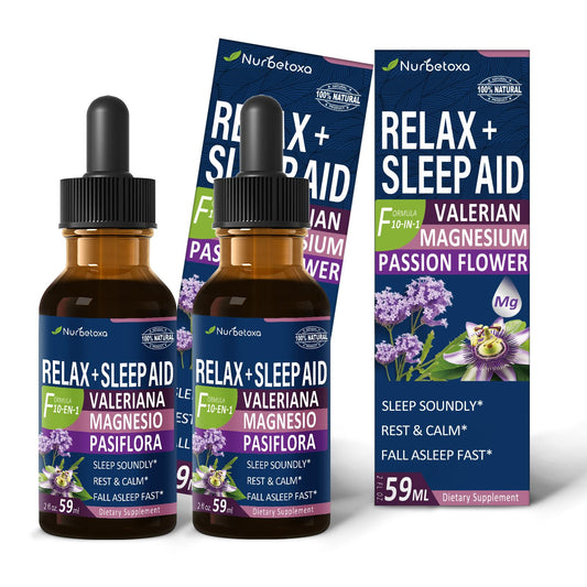 Nurbetoxa Sleep Aid Drops bottle pour showing natural sleep support.
