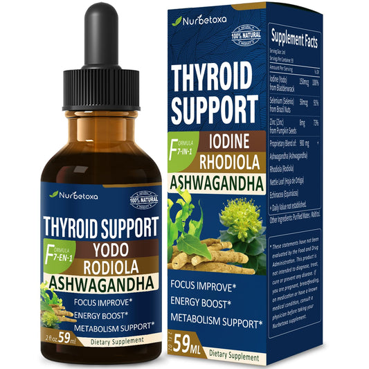 Nurbetoxa Thyroid Support Drops bottle featuring natural herbal formula for daily vitality
