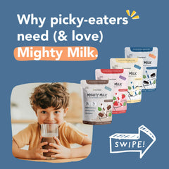 Organic spinach visible on Nurished Mighty Strawberry Milk label signals real greens.