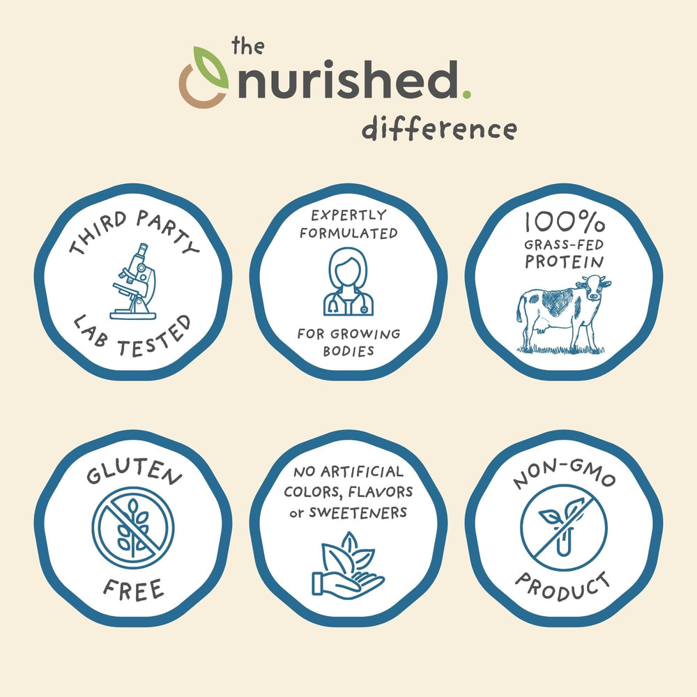 Nurished Vanilla Mighty Milk label closeup emphasizes natural flavors and colors.