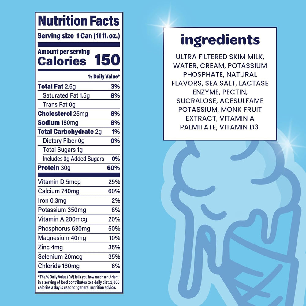 Nurri Ultra Filtered Milk Shake nutrition label highlights 30g protein.