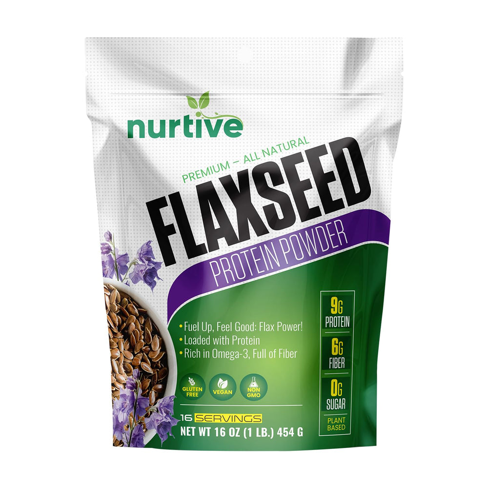 NURTIVE flaxseed protein powder tub front view for plant-based nutrition